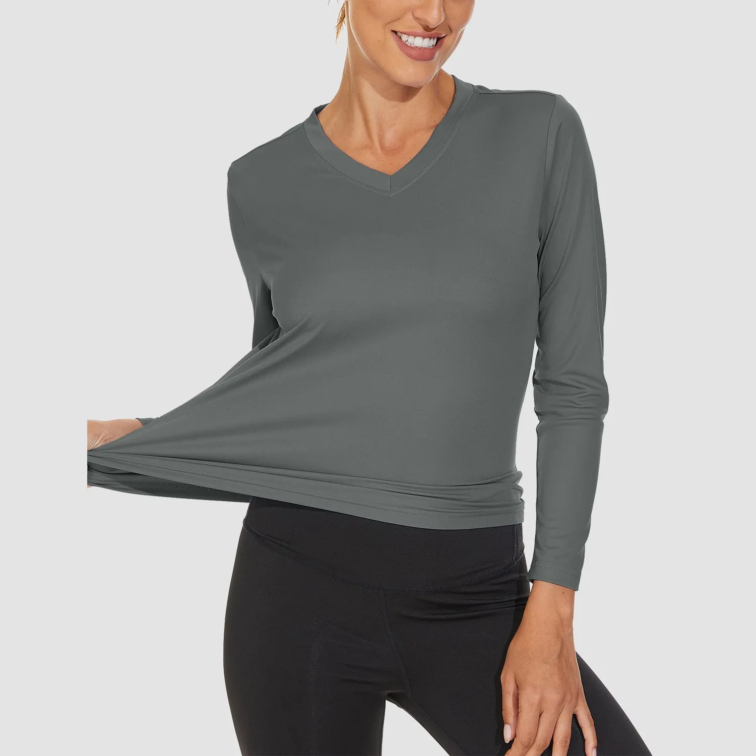 Women's Long Sleeve Shirts UPF 50  Sun Protection T Shirts V Neck Hiking Shirt Running Workout Performance Tee