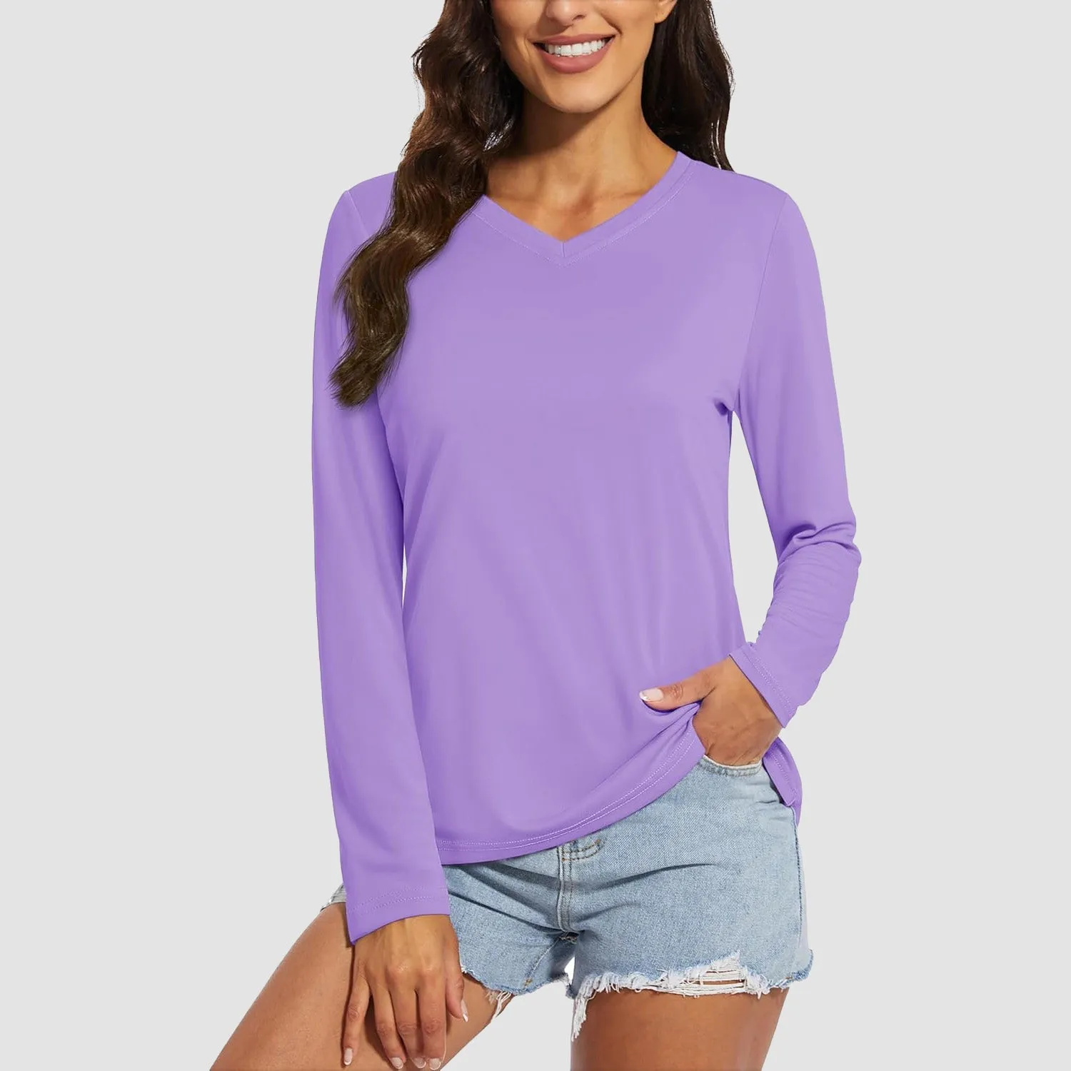 Women's Long Sleeve Shirts UPF 50  Sun Protection T Shirts V Neck Hiking Shirt Running Workout Performance Tee