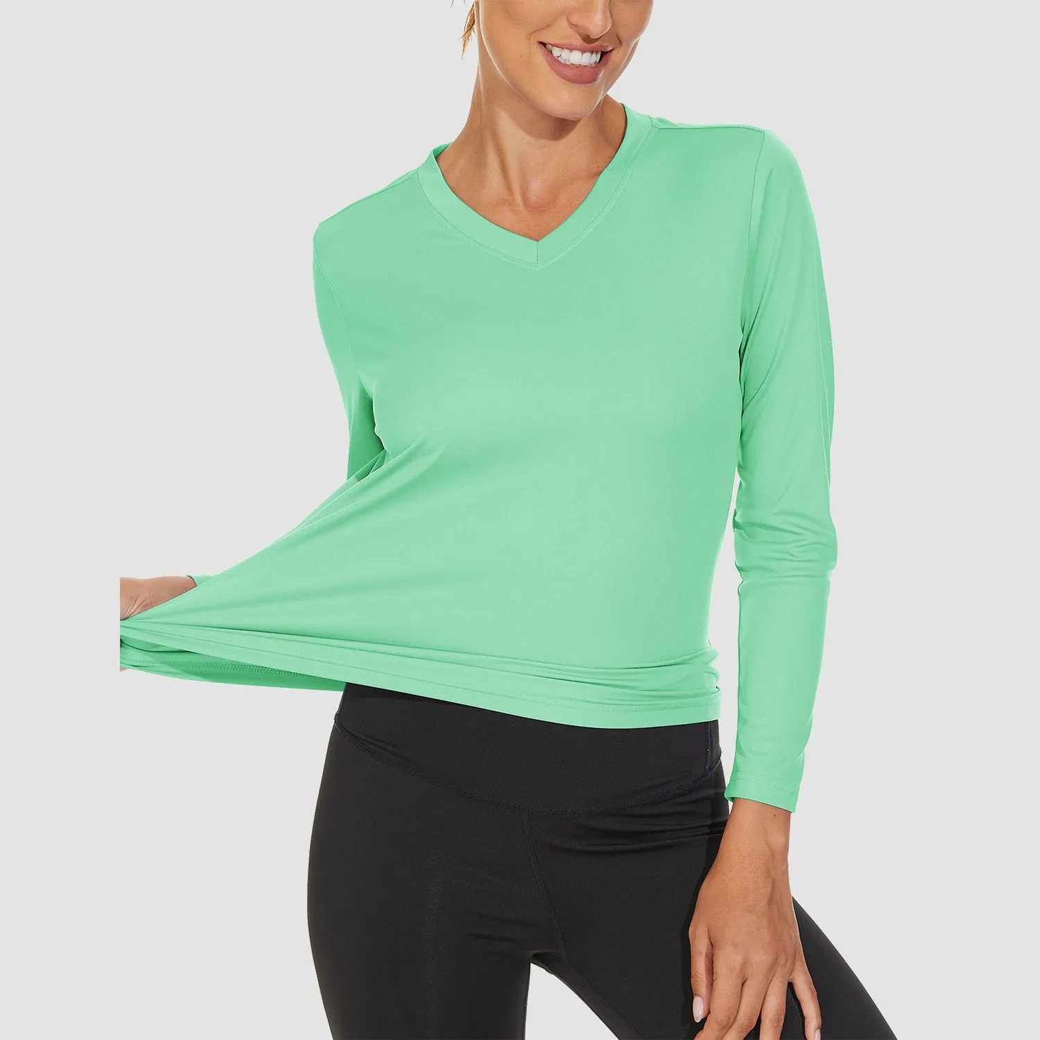 Women's Long Sleeve Shirts UPF 50  Sun Protection T Shirts V Neck Hiking Shirt Running Workout Performance Tee