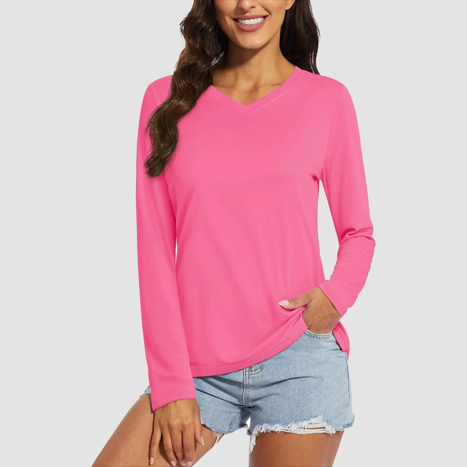 Women's Long Sleeve Shirts UPF 50  Sun Protection T Shirts V Neck Hiking Shirt Running Workout Performance Tee