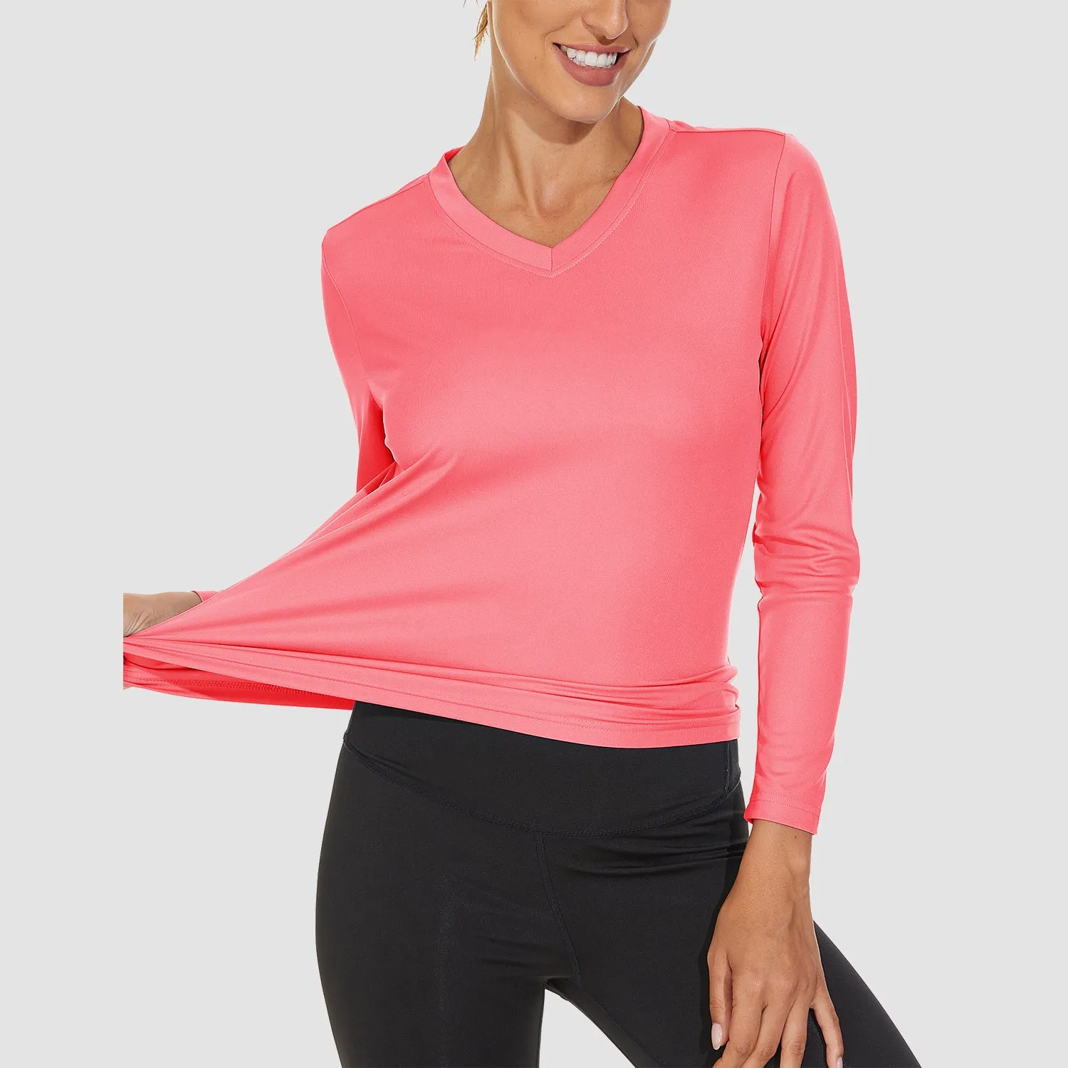 Women's Long Sleeve Shirts UPF 50  Sun Protection T Shirts V Neck Hiking Shirt Running Workout Performance Tee
