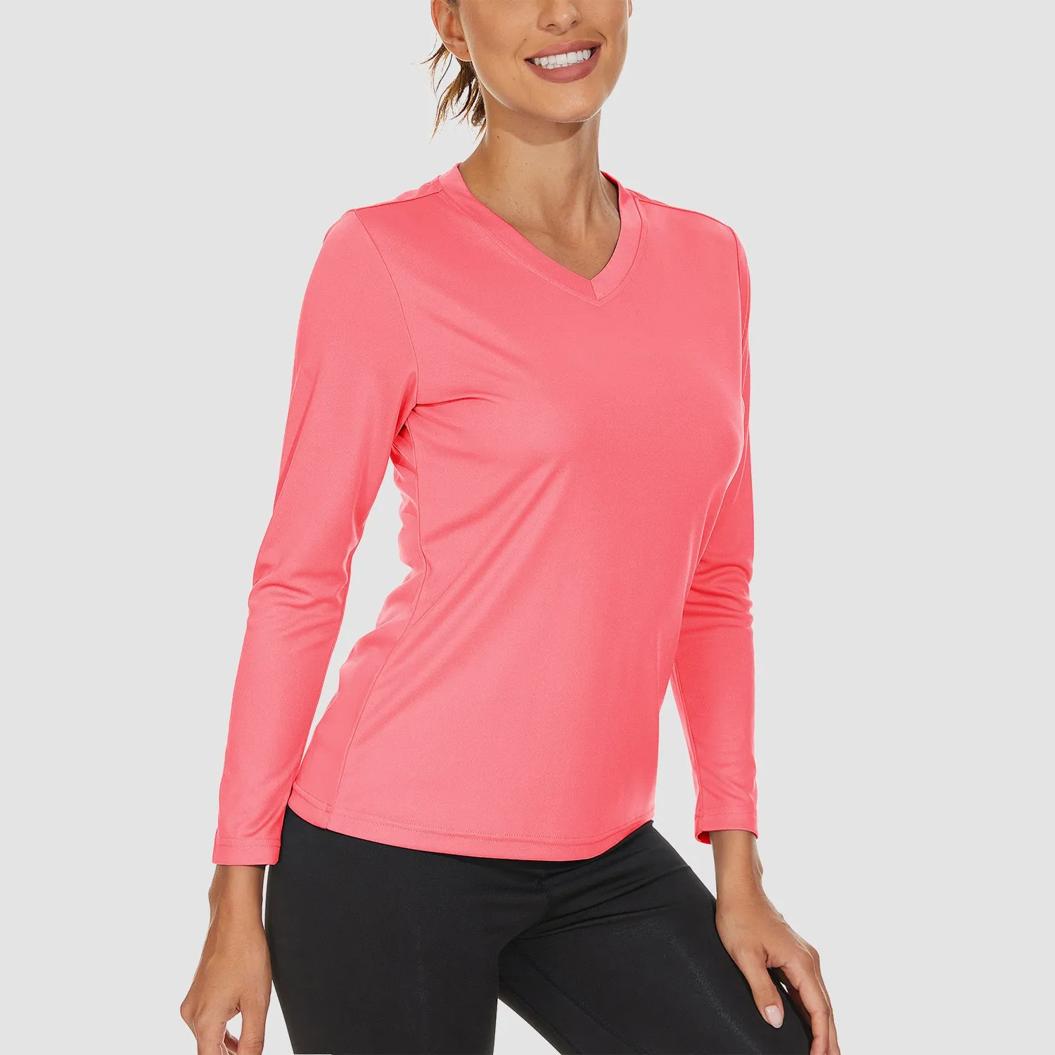 Women's Long Sleeve Shirts UPF 50  Sun Protection T Shirts V Neck Hiking Shirt Running Workout Performance Tee