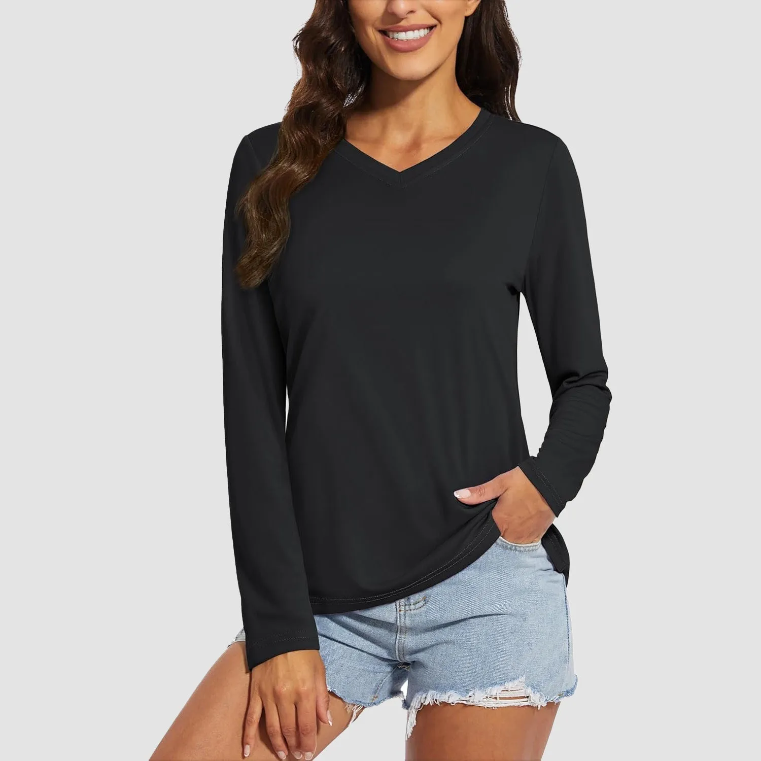 Women's Long Sleeve Shirts UPF 50  Sun Protection T Shirts V Neck Hiking Shirt Running Workout Performance Tee