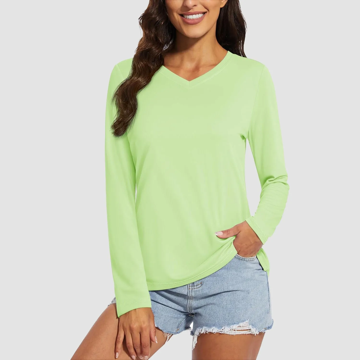Women's Long Sleeve Shirts UPF 50  Sun Protection T Shirts V Neck Hiking Shirt Running Workout Performance Tee