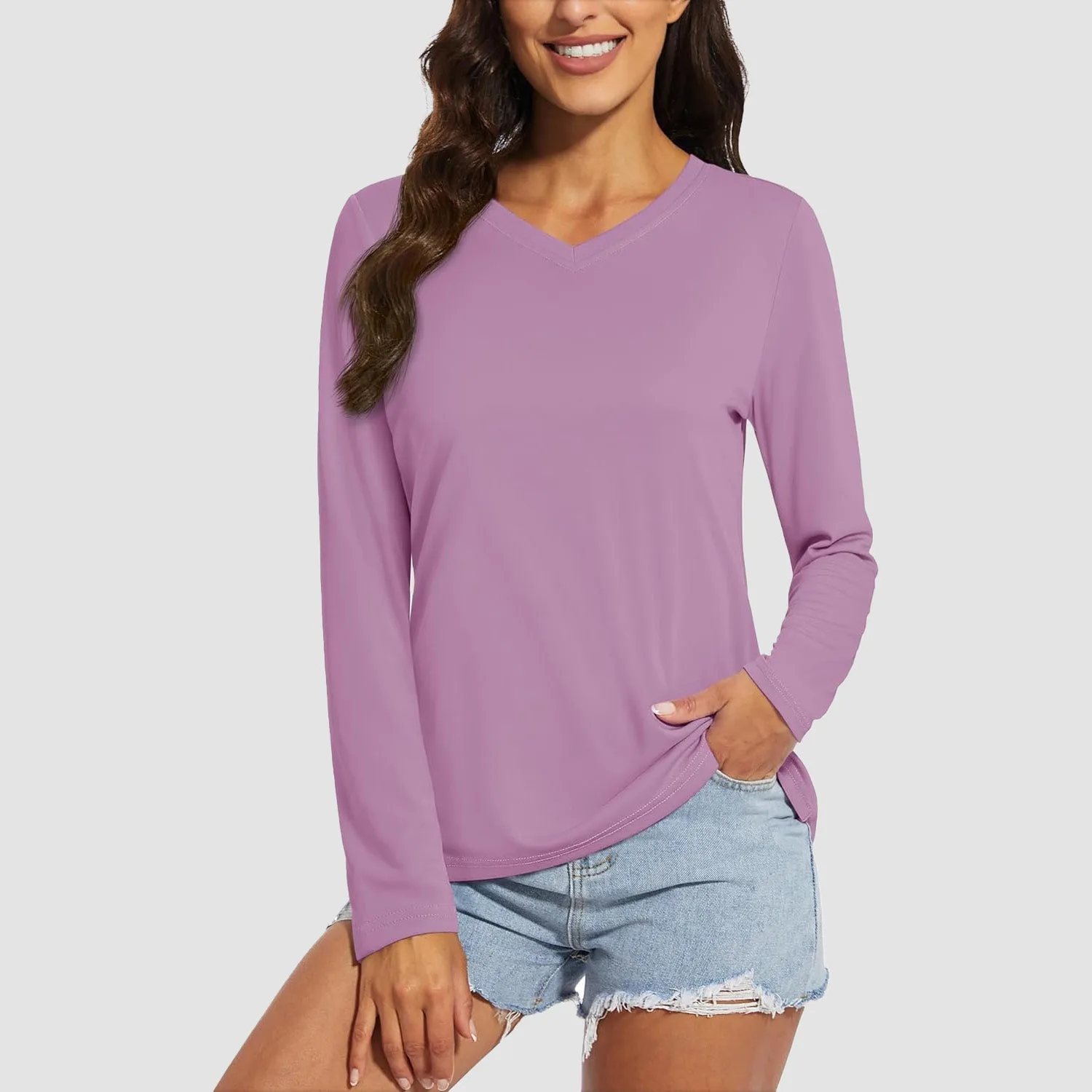 Women's Long Sleeve Shirts UPF 50  Sun Protection T Shirts V Neck Hiking Shirt Running Workout Performance Tee