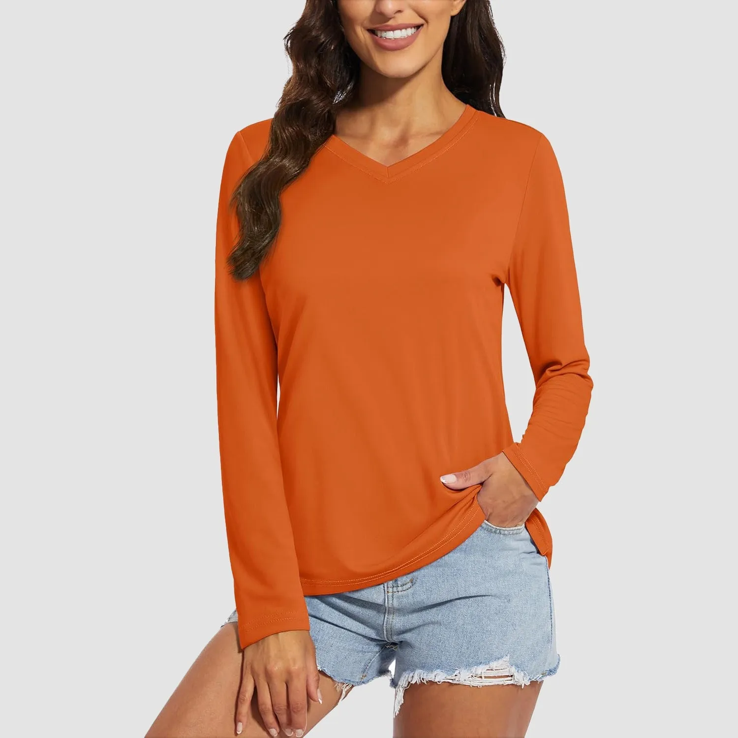 Women's Long Sleeve Shirts UPF 50  Sun Protection T Shirts V Neck Hiking Shirt Running Workout Performance Tee