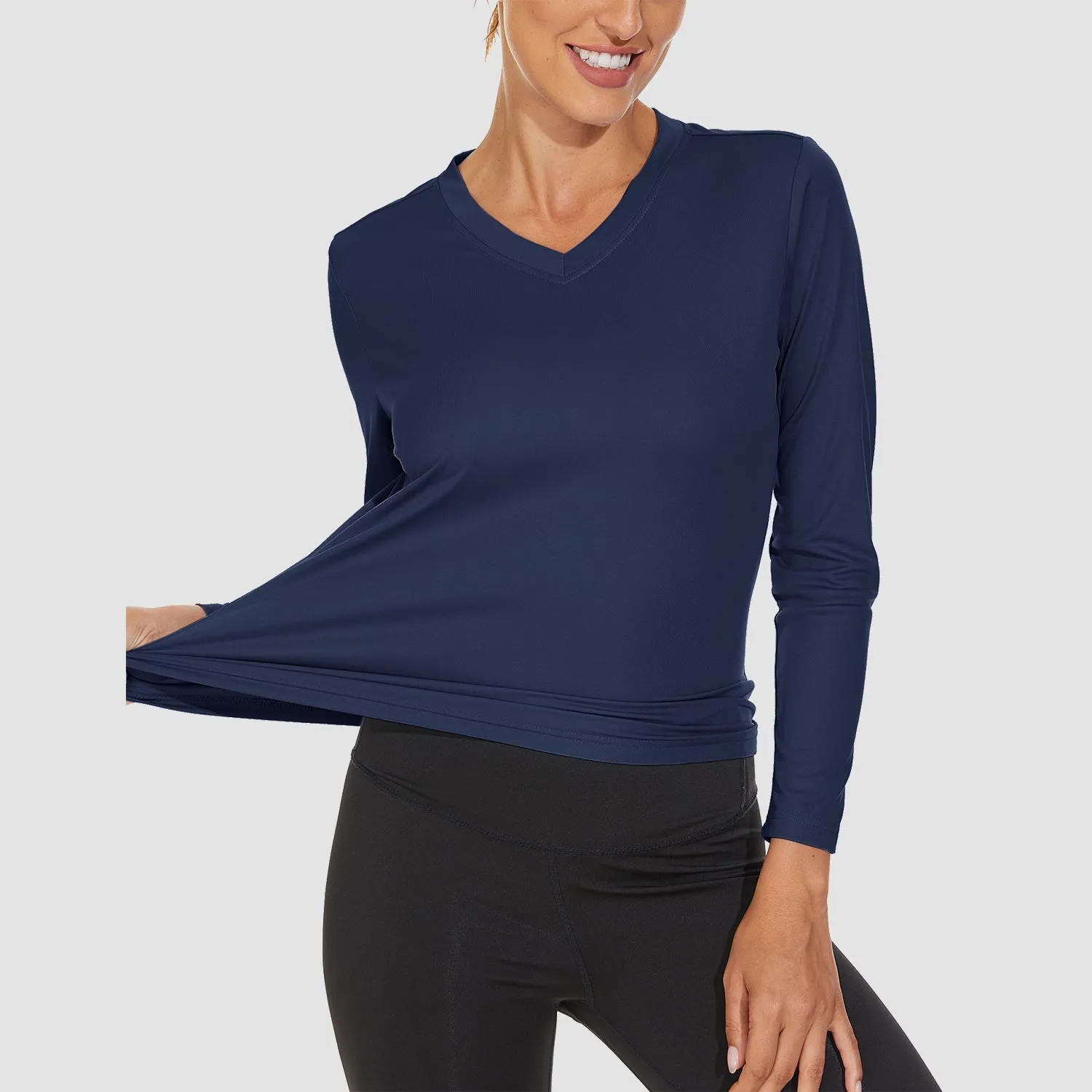 Women's Long Sleeve Shirts UPF 50  Sun Protection T Shirts V Neck Hiking Shirt Running Workout Performance Tee