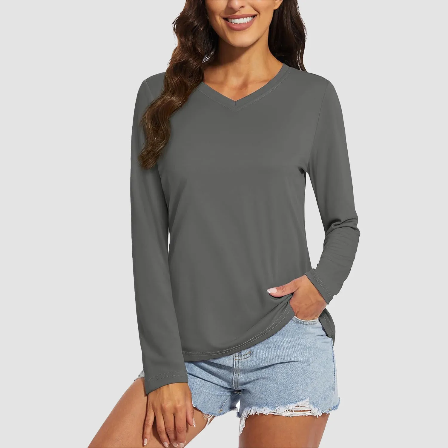 Women's Long Sleeve Shirts UPF 50  Sun Protection T Shirts V Neck Hiking Shirt Running Workout Performance Tee