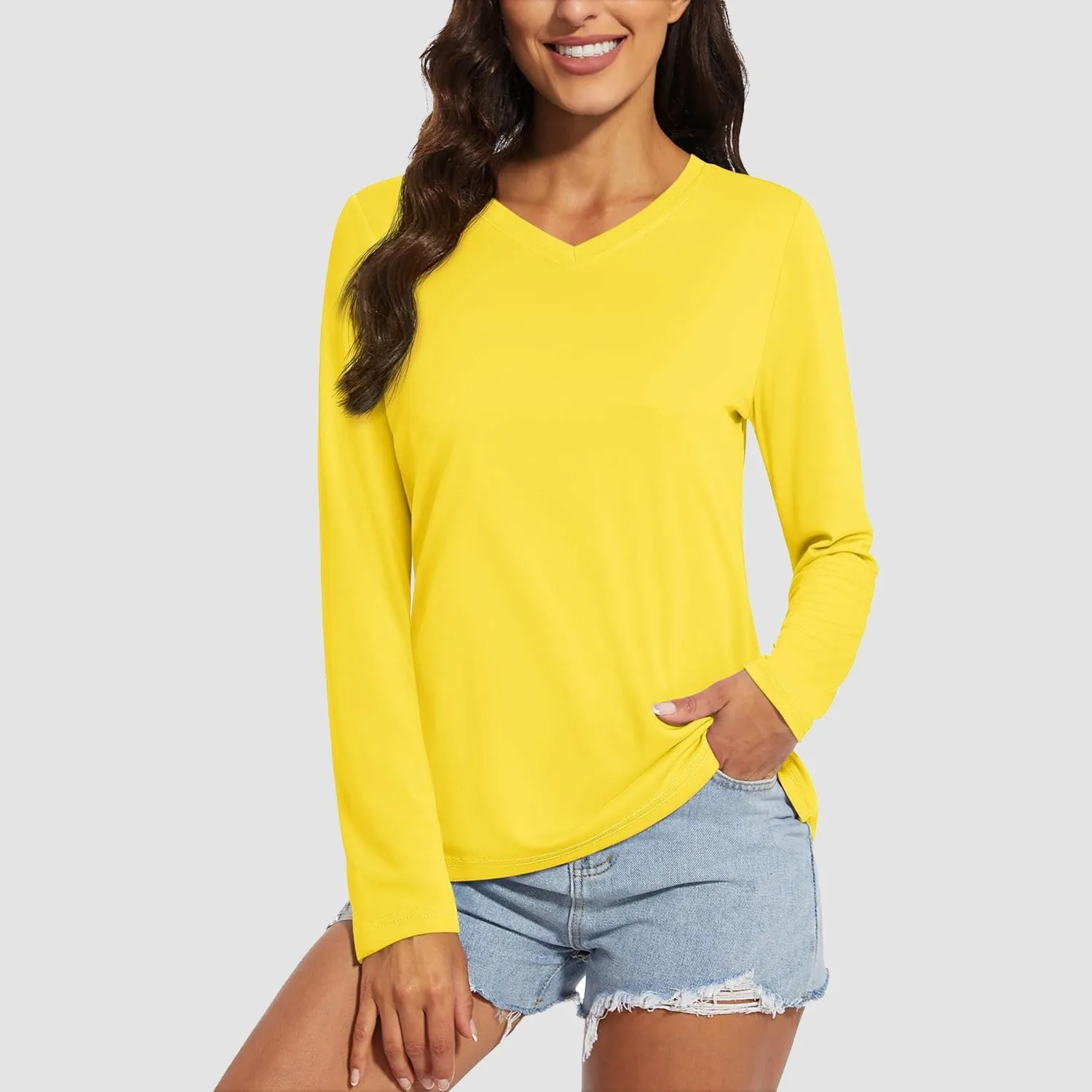 Women's Long Sleeve Shirts UPF 50  Sun Protection T Shirts V Neck Hiking Shirt Running Workout Performance Tee
