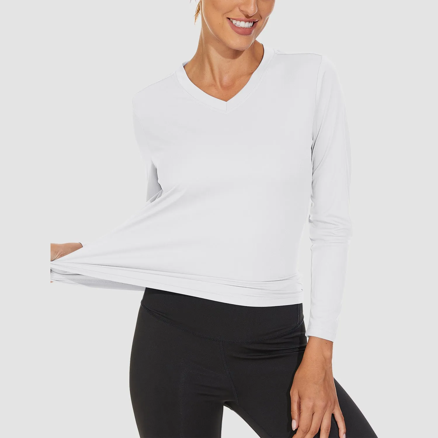 Women's Long Sleeve Shirts UPF 50  Sun Protection T Shirts V Neck Hiking Shirt Running Workout Performance Tee