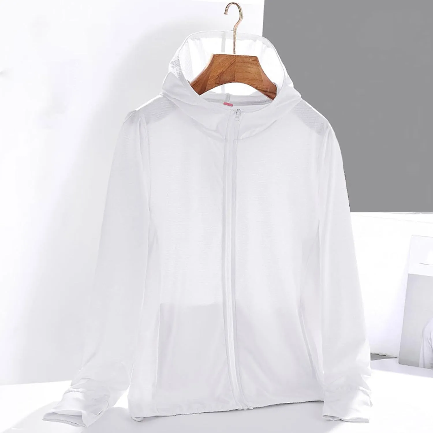 Women's Long Sleeve Workout Sun Shirt Zip Up Open Hooded Jackets Plus Size Going Out Hiking Shirts with Thumb Holes