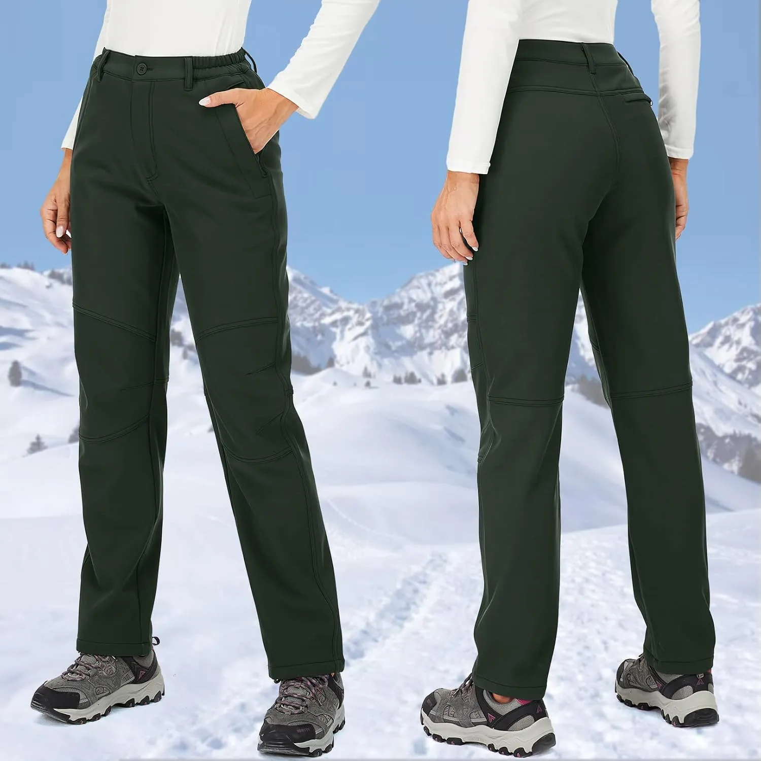 Womens Snow Pants Winter Fleece Lined Waterproof Soft Shell Insulated Outdoor Camping Travel ski Pants