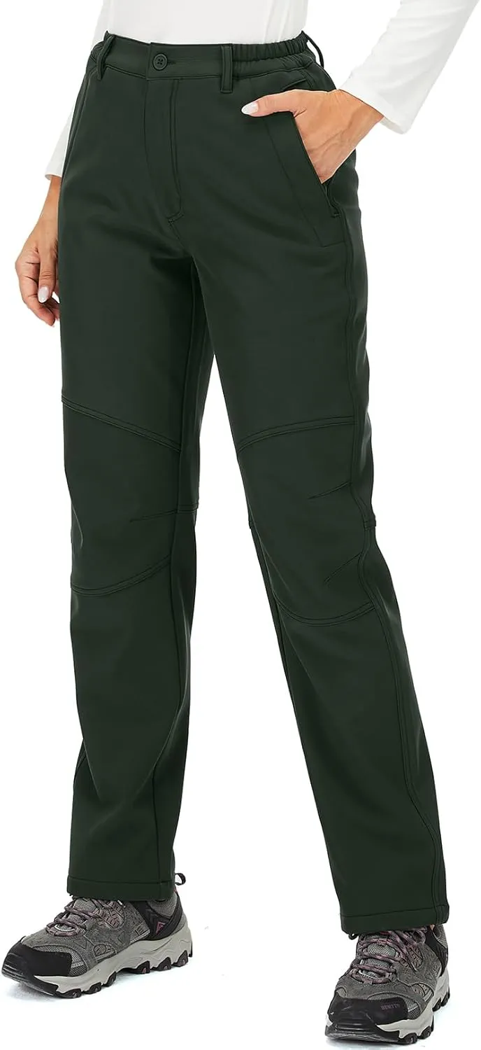 Womens Snow Pants Winter Fleece Lined Waterproof Soft Shell Insulated Outdoor Camping Travel ski Pants