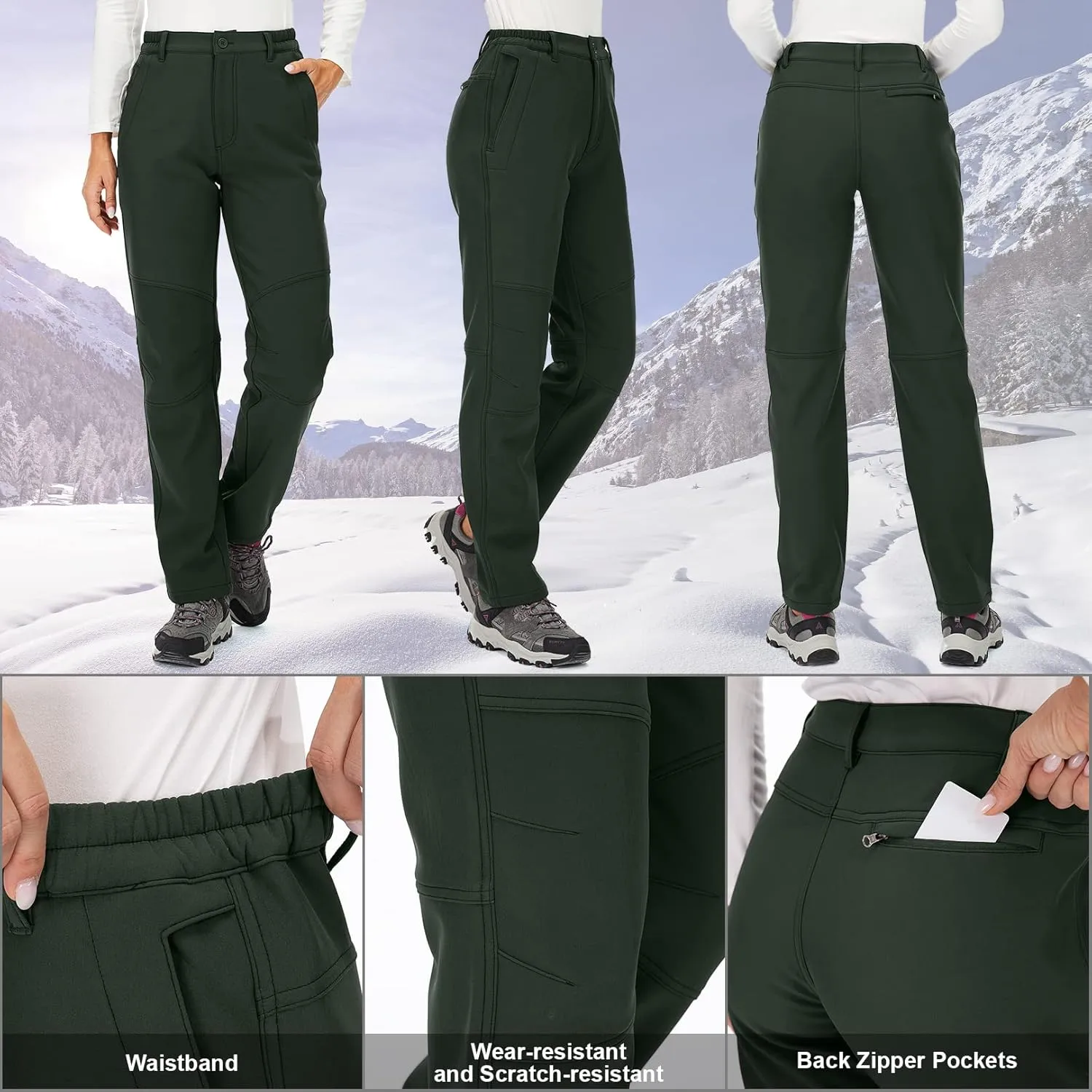 Womens Snow Pants Winter Fleece Lined Waterproof Soft Shell Insulated Outdoor Camping Travel ski Pants