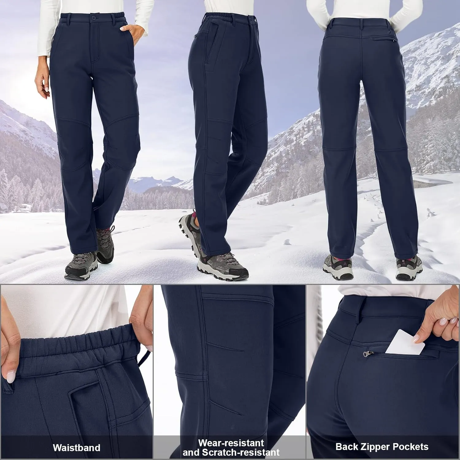 Womens Snow Pants Winter Fleece Lined Waterproof Soft Shell Insulated Outdoor Camping Travel ski Pants