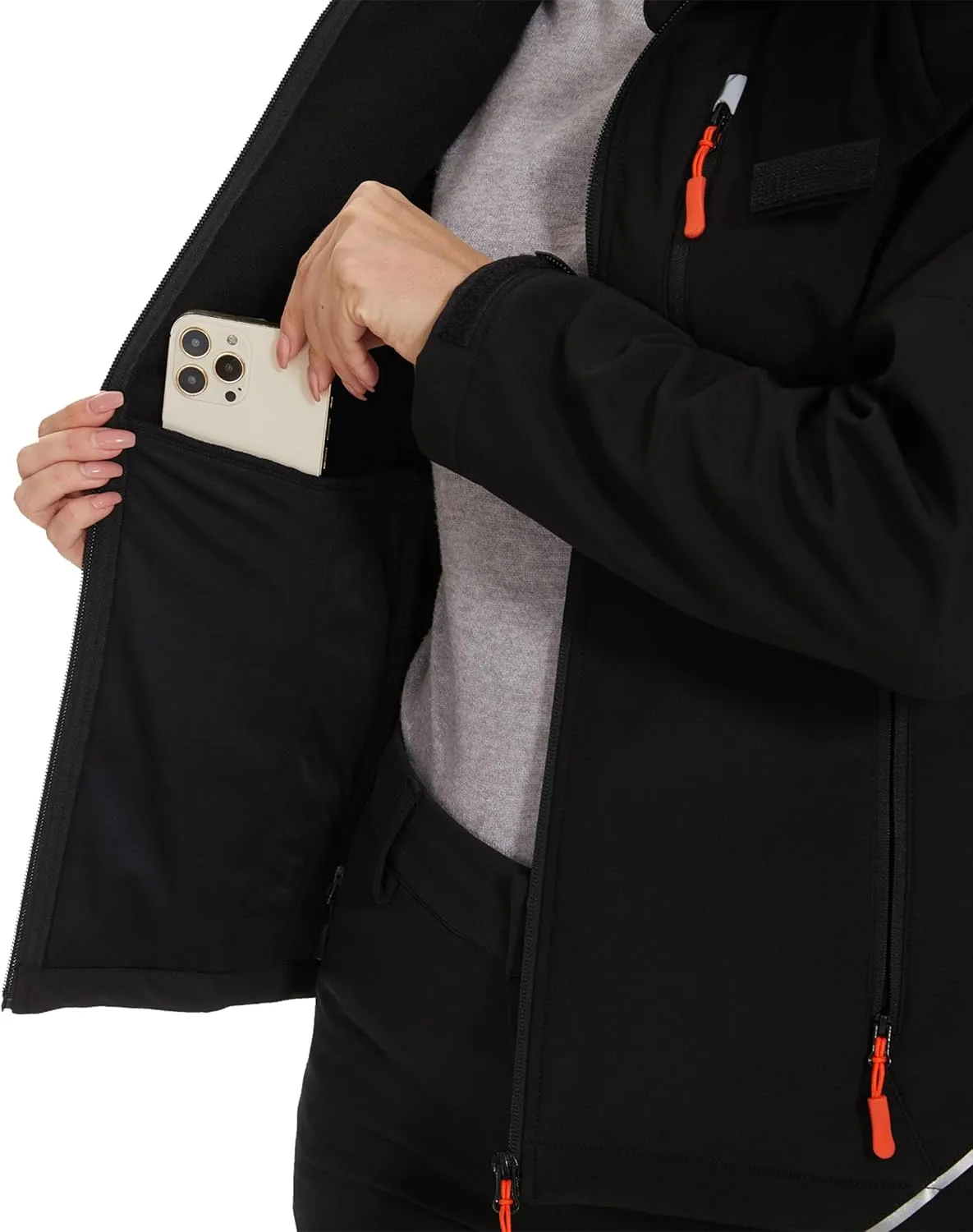 Women's Softshell Jacket Fleece Lined Waterproof Midlayer Jacket Camping Windproof Removable Hood Black