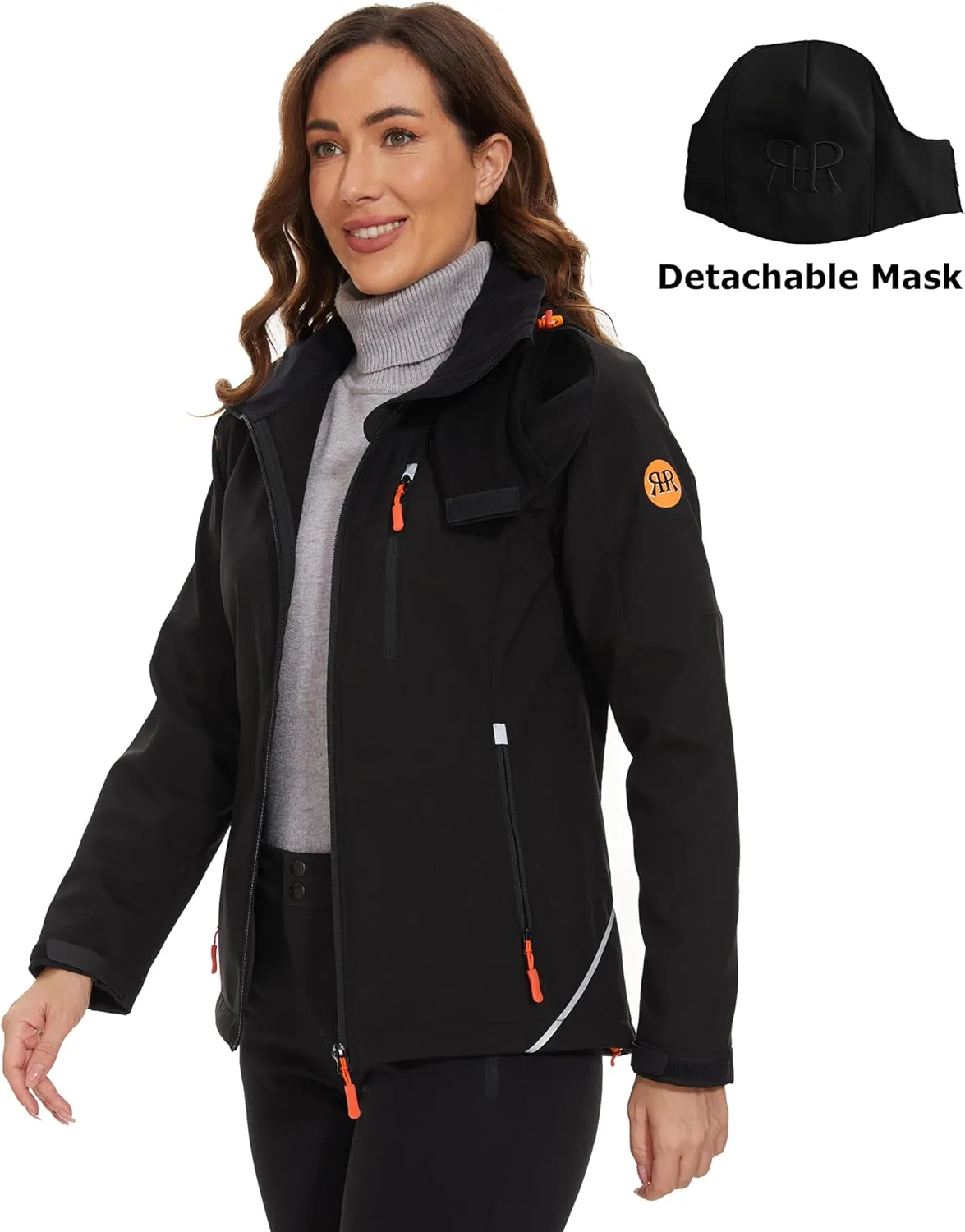 Women's Softshell Jacket Fleece Lined Waterproof Midlayer Jacket Camping Windproof Removable Hood Black