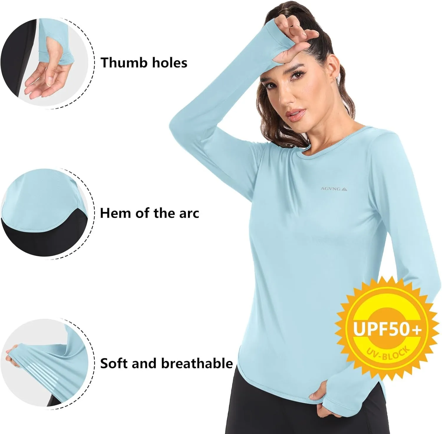 Womens UPF 50  Sun Shirts Long Sleeve UV Sun Protection Lightweight Quick Dry Rash Guard Workout Hiking Outdoor Tops