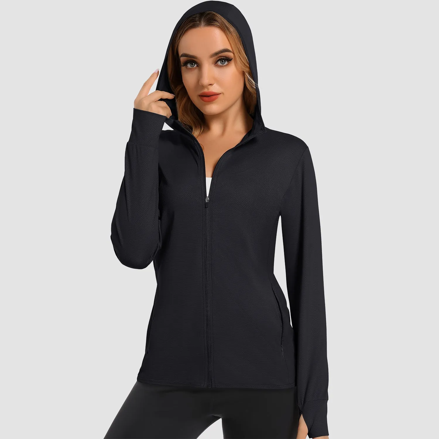 Women's UV Sun Protection Coat Shirts Long Sleeve Quick Dry Workout Hiking Athletic Ladies Lightweight Puffer Jacket With Hood