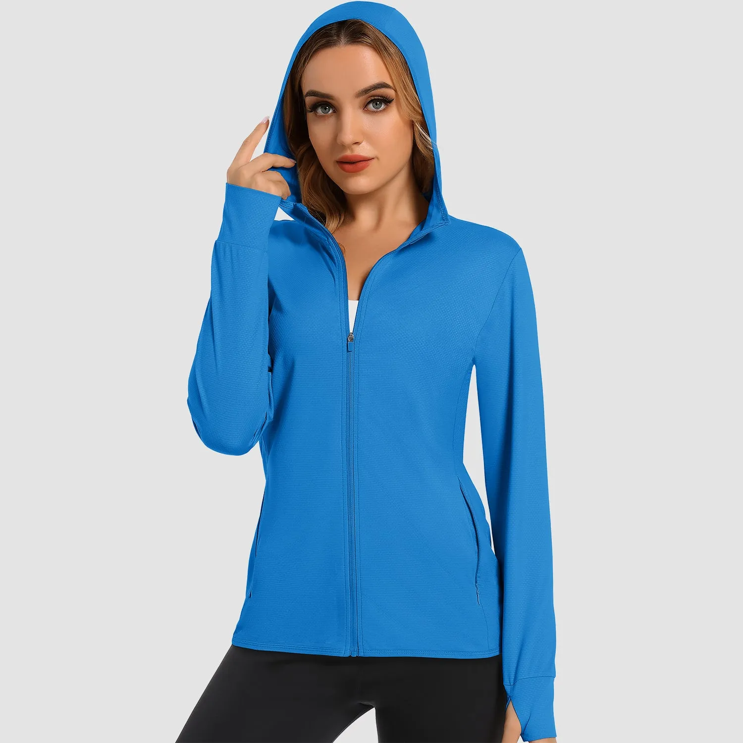 Women's UV Sun Protection Coat Shirts Long Sleeve Quick Dry Workout Hiking Athletic Ladies Lightweight Puffer Jacket With Hood