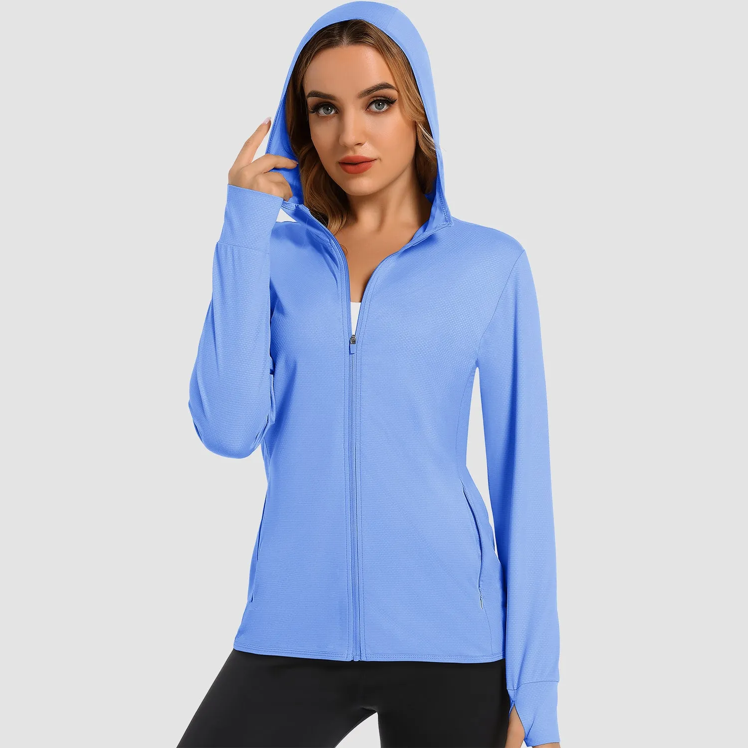 Women's UV Sun Protection Coat Shirts Long Sleeve Quick Dry Workout Hiking Athletic Ladies Lightweight Puffer Jacket With Hood