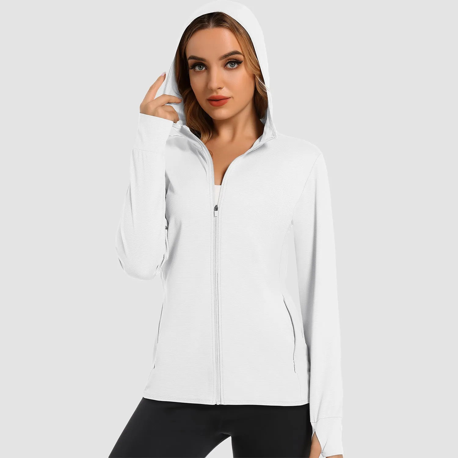 Women's UV Sun Protection Coat Shirts Long Sleeve Quick Dry Workout Hiking Athletic Ladies Lightweight Puffer Jacket With Hood