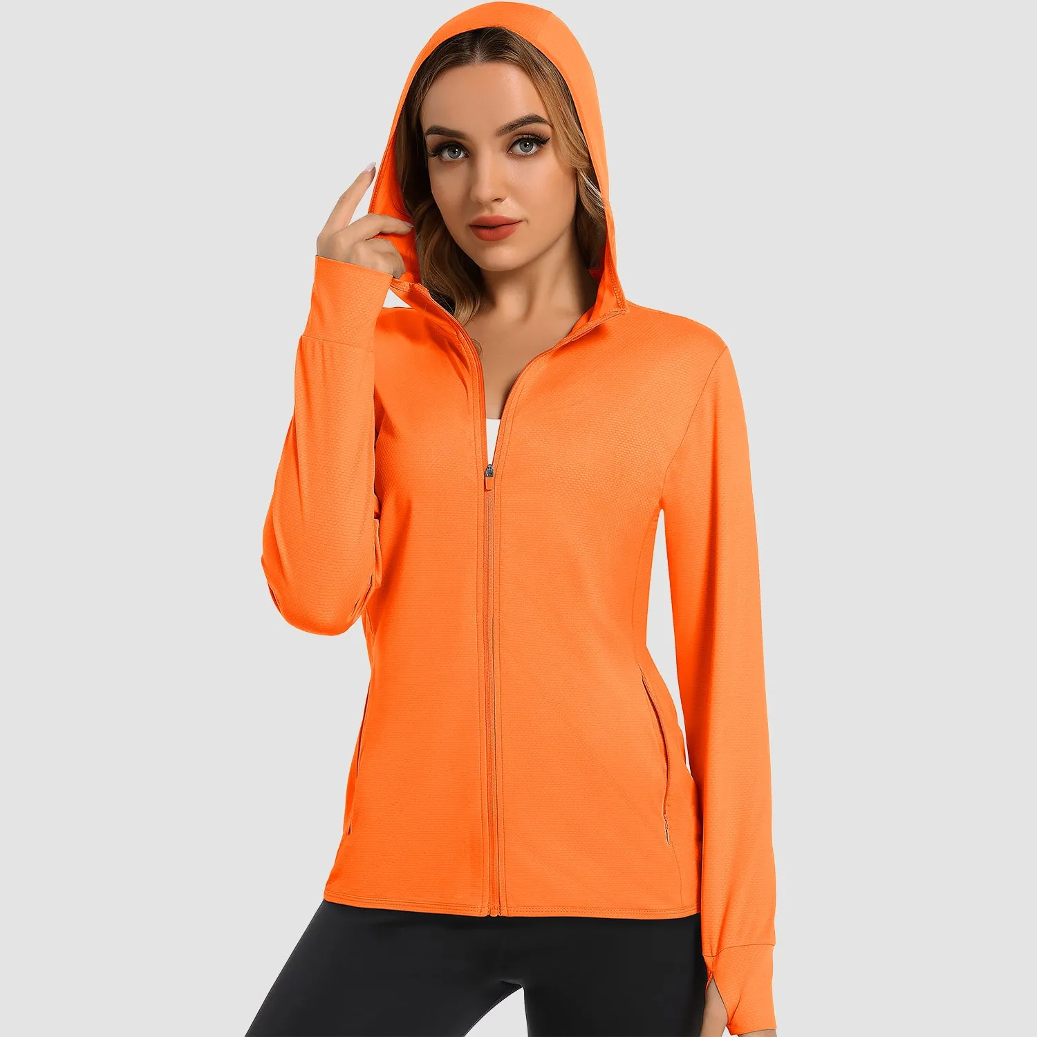 Women's UV Sun Protection Coat Shirts Long Sleeve Quick Dry Workout Hiking Athletic Ladies Lightweight Puffer Jacket With Hood