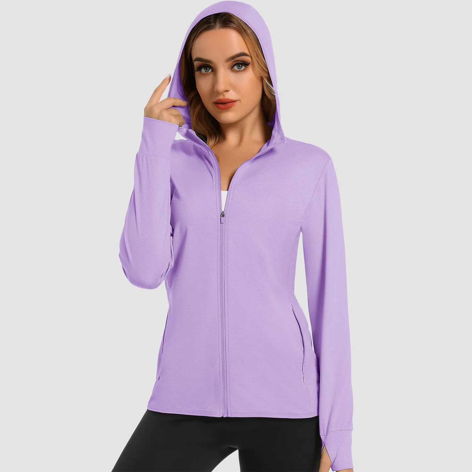 Women's UV Sun Protection Coat Shirts Long Sleeve Quick Dry Workout Hiking Athletic Ladies Lightweight Puffer Jacket With Hood