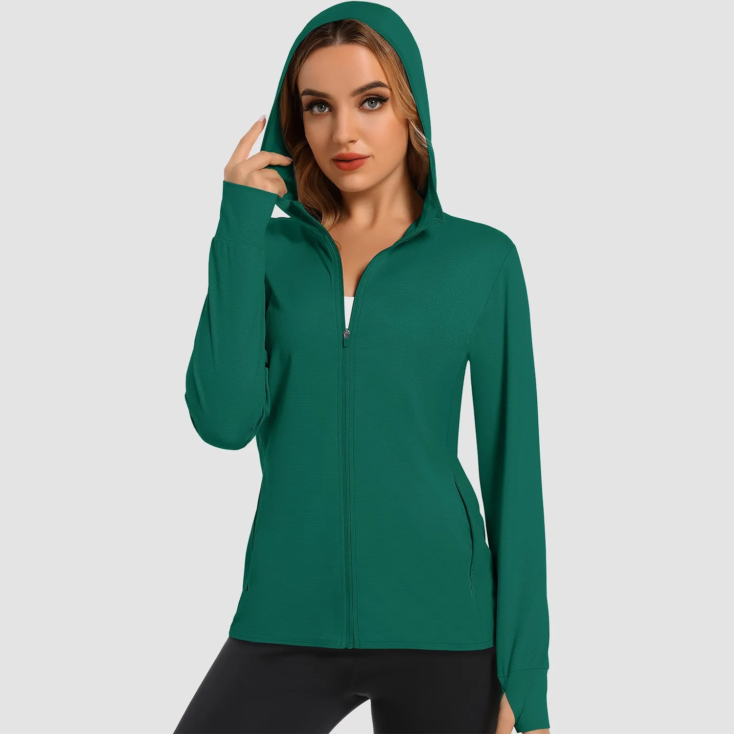 Women's UV Sun Protection Coat Shirts Long Sleeve Quick Dry Workout Hiking Athletic Ladies Lightweight Puffer Jacket With Hood