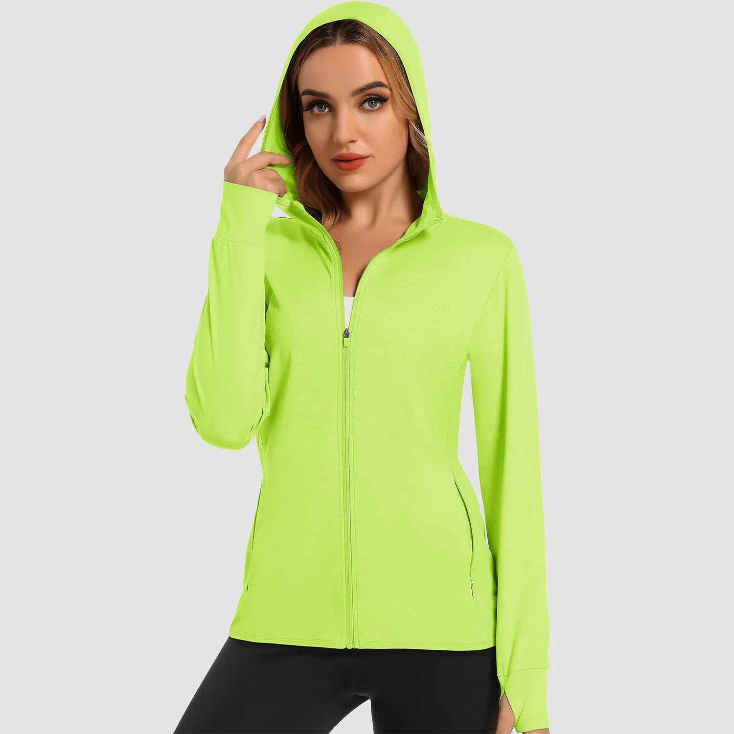 Women's UV Sun Protection Coat Shirts Long Sleeve Quick Dry Workout Hiking Athletic Ladies Lightweight Puffer Jacket With Hood