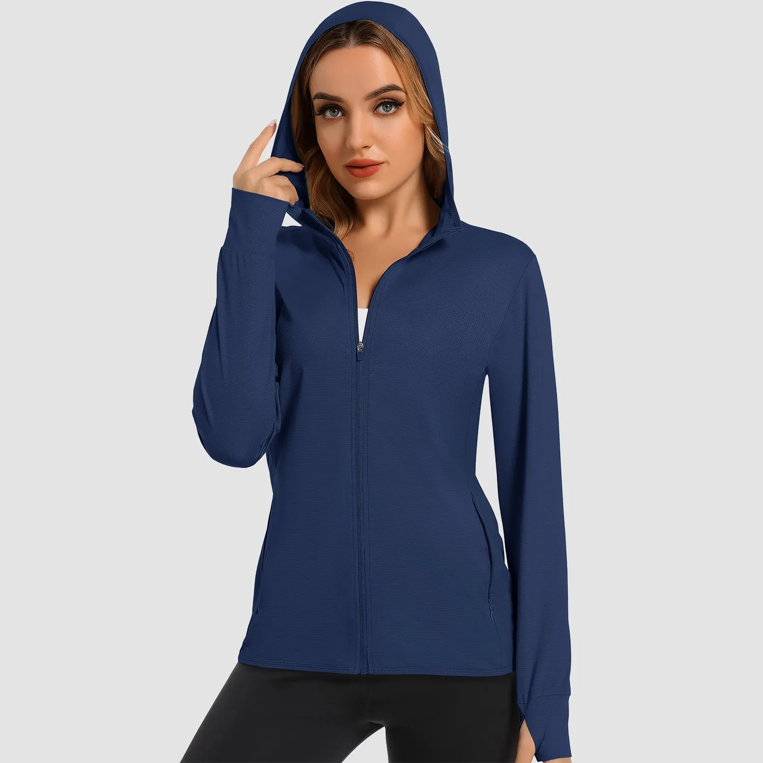 Women's UV Sun Protection Coat Shirts Long Sleeve Quick Dry Workout Hiking Athletic Ladies Lightweight Puffer Jacket With Hood