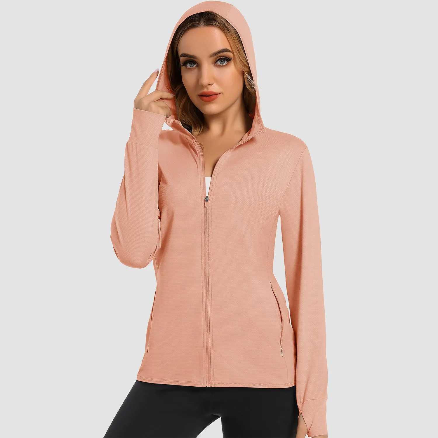 Women's UV Sun Protection Coat Shirts Long Sleeve Quick Dry Workout Hiking Athletic Ladies Lightweight Puffer Jacket With Hood