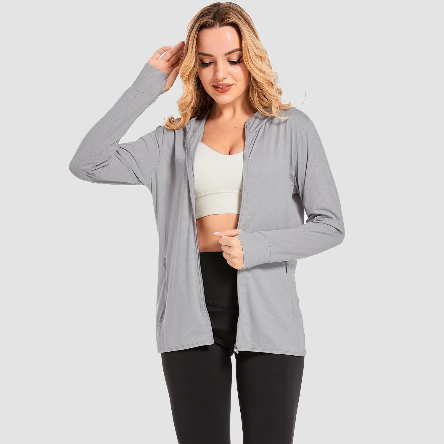 Women's UV Sun Protection Coat Shirts Long Sleeve Quick Dry Workout Hiking Athletic Ladies Lightweight Puffer Jacket With Hood