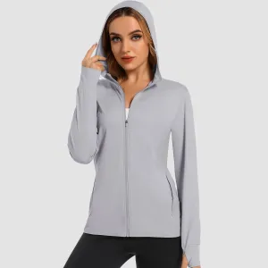 Women's UV Sun Protection Coat Shirts Long Sleeve Quick Dry Workout Hiking Athletic Ladies Lightweight Puffer Jacket With Hood