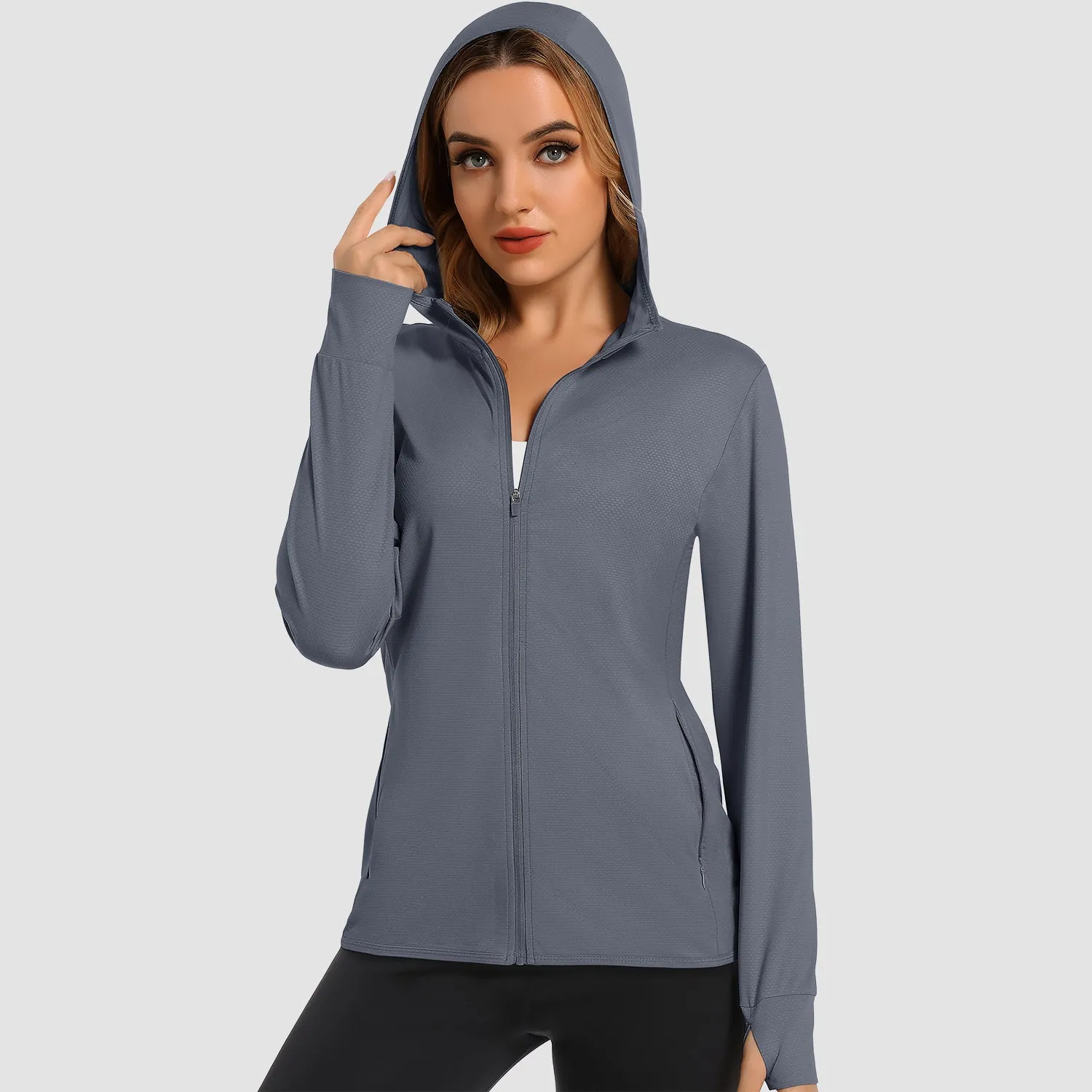 Women's UV Sun Protection Coat Shirts Long Sleeve Quick Dry Workout Hiking Athletic Ladies Lightweight Puffer Jacket With Hood