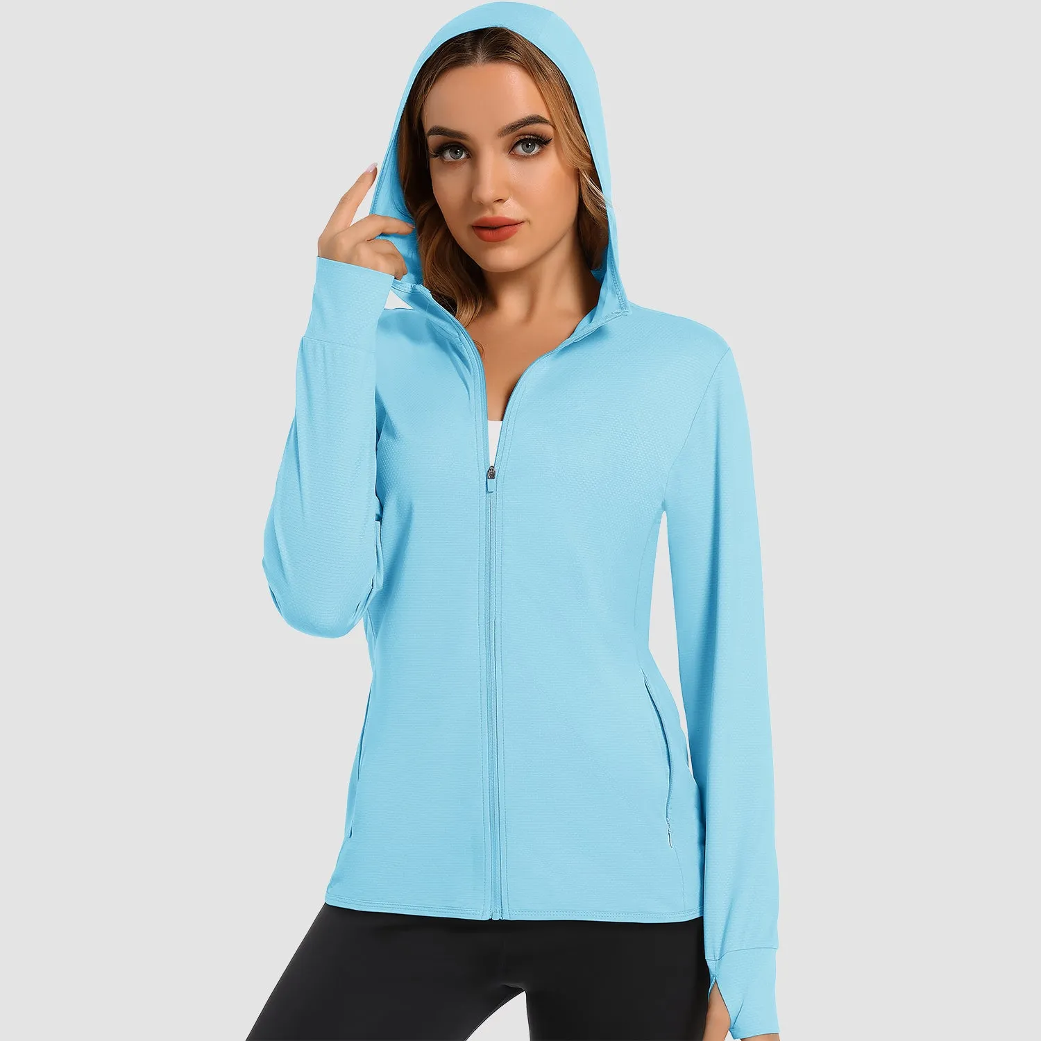 Women's UV Sun Protection Coat Shirts Long Sleeve Quick Dry Workout Hiking Athletic Ladies Lightweight Puffer Jacket With Hood