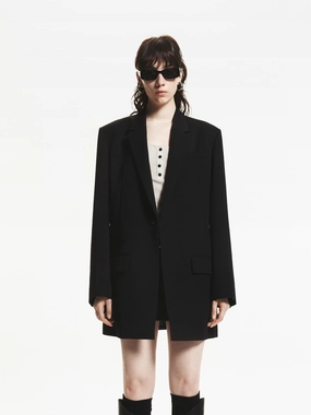 Wool Blend Long Blazer Compact Layer Microfiber Shell