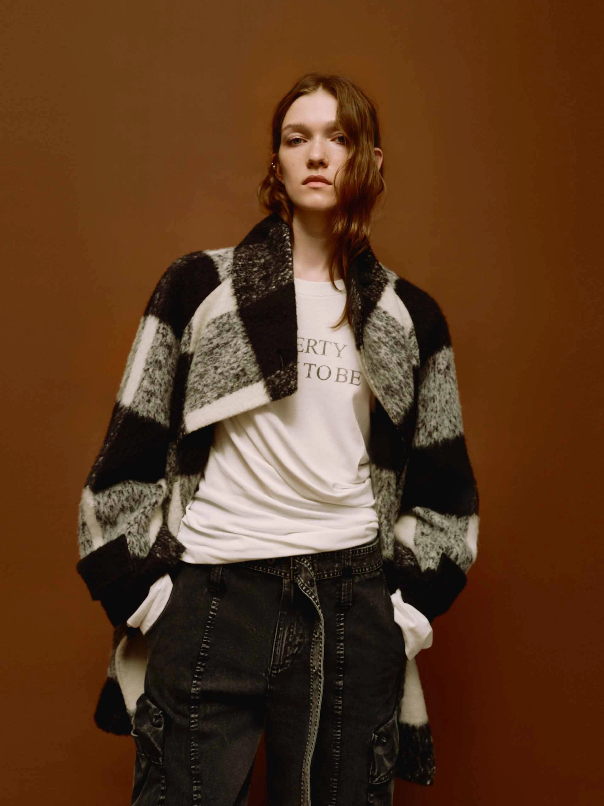 Wool Blend Plaid Coat Layer Piece