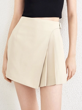 Antibacterial Wool Blend Wrap Pleated Skort