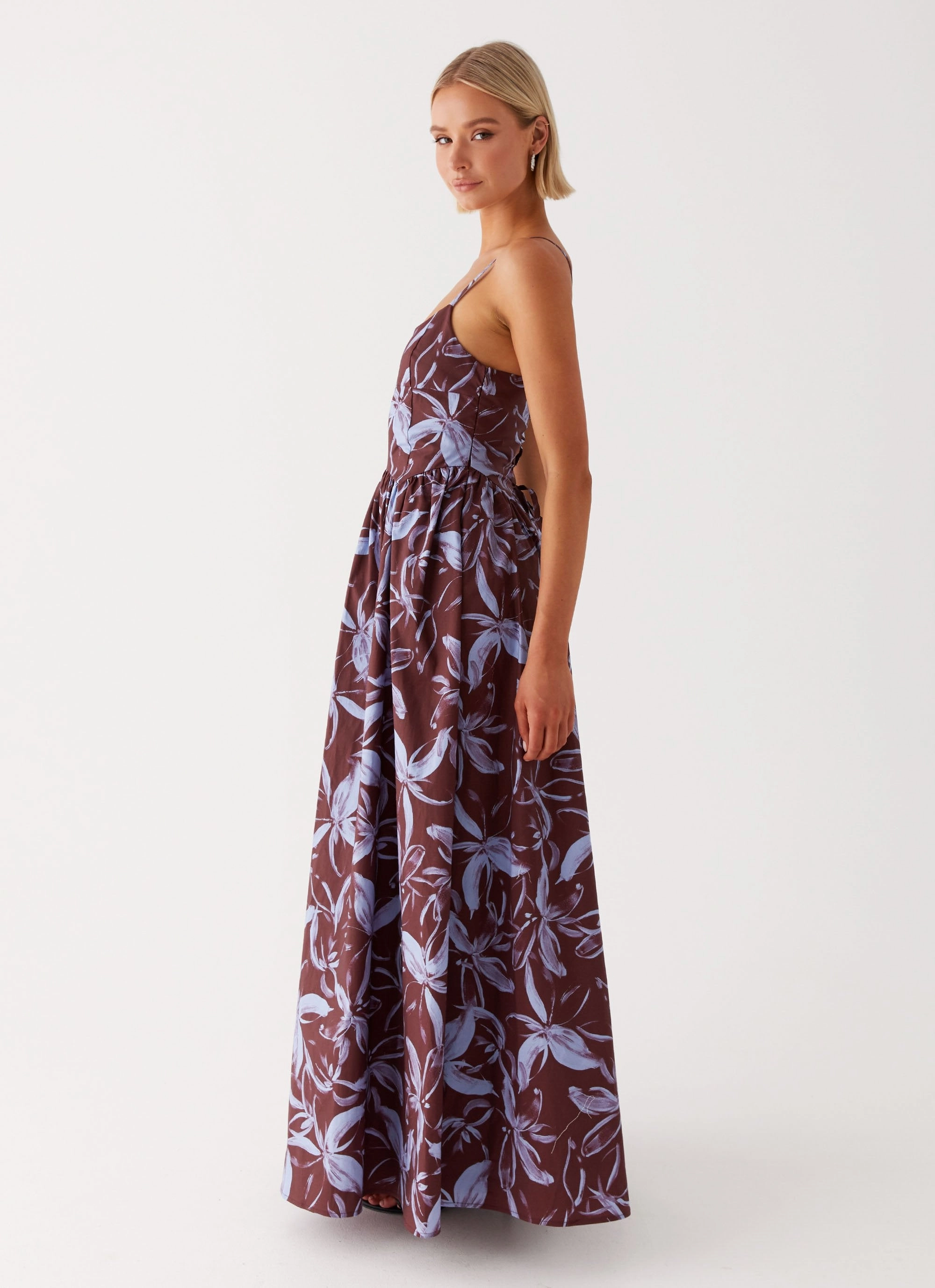 Sophisticated Waistband Fit Sharp Look Tesoro Maxi Dress - Brown Purple Floral