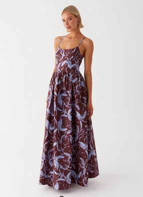 Jewel Tones Soft Cut Tesoro Maxi Dress - Brown Purple Floral