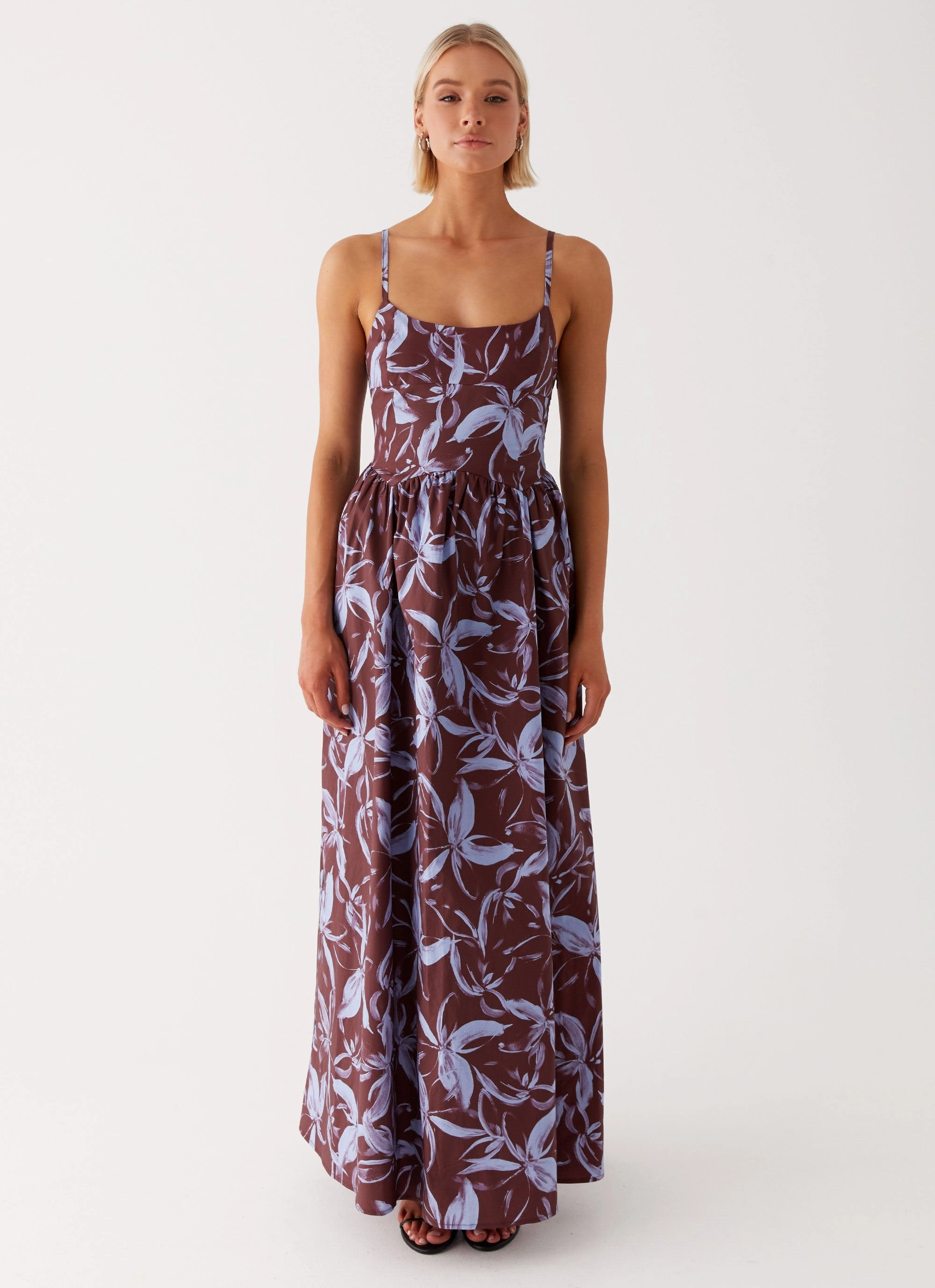 Tesoro Maxi Dress - Brown Purple Floral Lace Ease