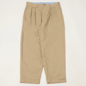 Beams Plus Double Pleat Twill Trousers - Khaki Flattering Look