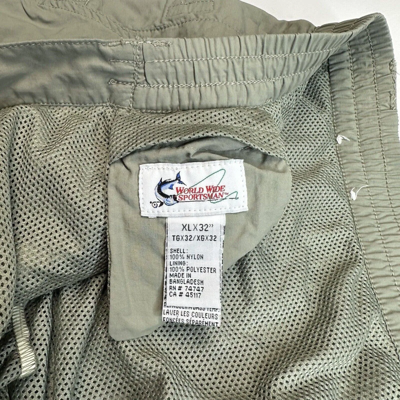 World Wide Sportsman Convertible Hiking Pants Mens XL Green Nylon Zip Off Shorts