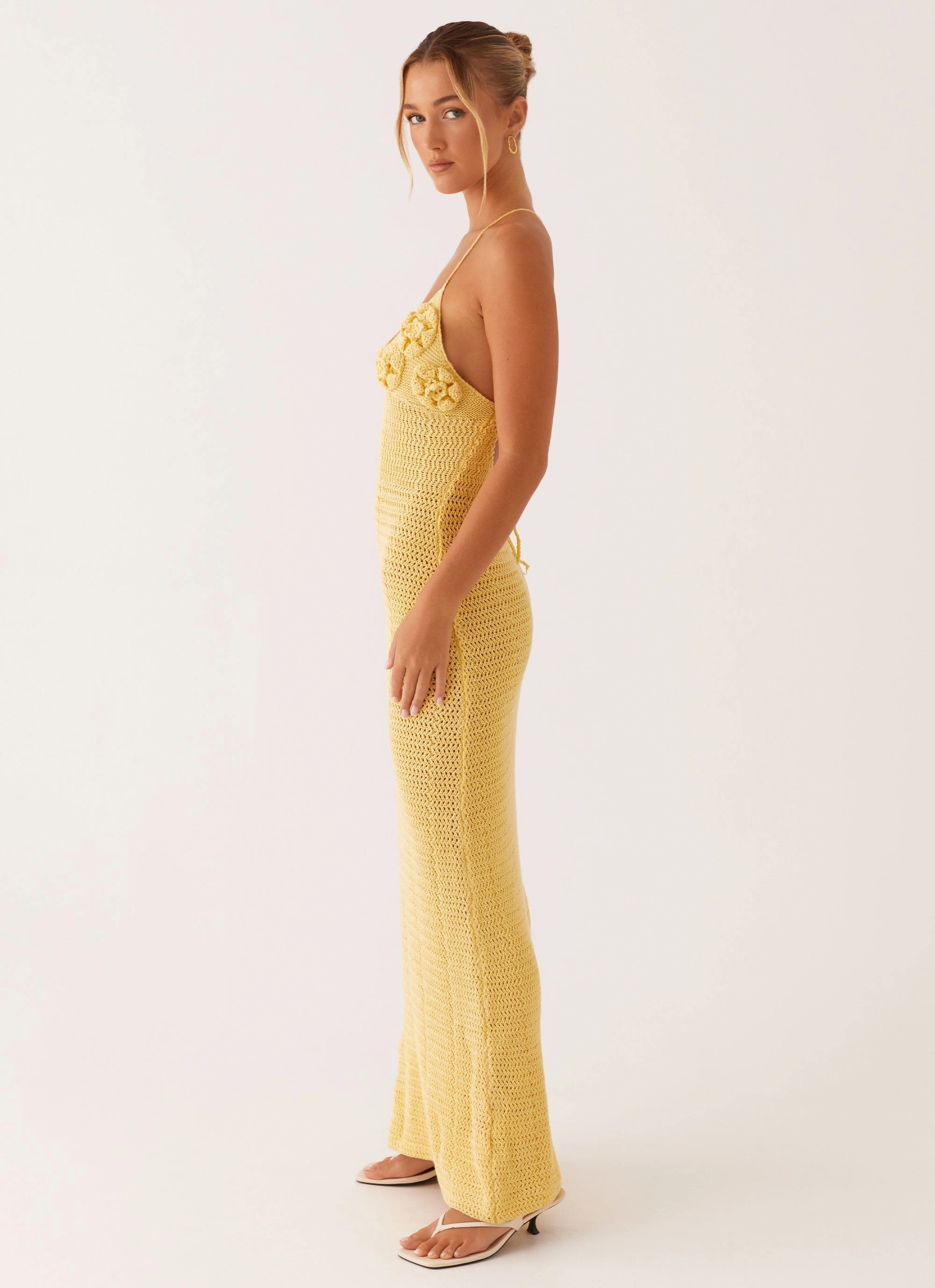 Zara Rose Crochet Maxi Dress - Yellow Casual weekend dress Formal Look