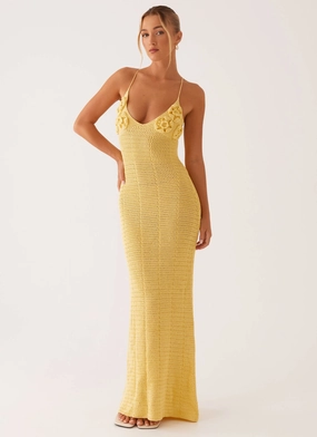 Soft Mesh Zara Rose Crochet Maxi Dress - Yellow