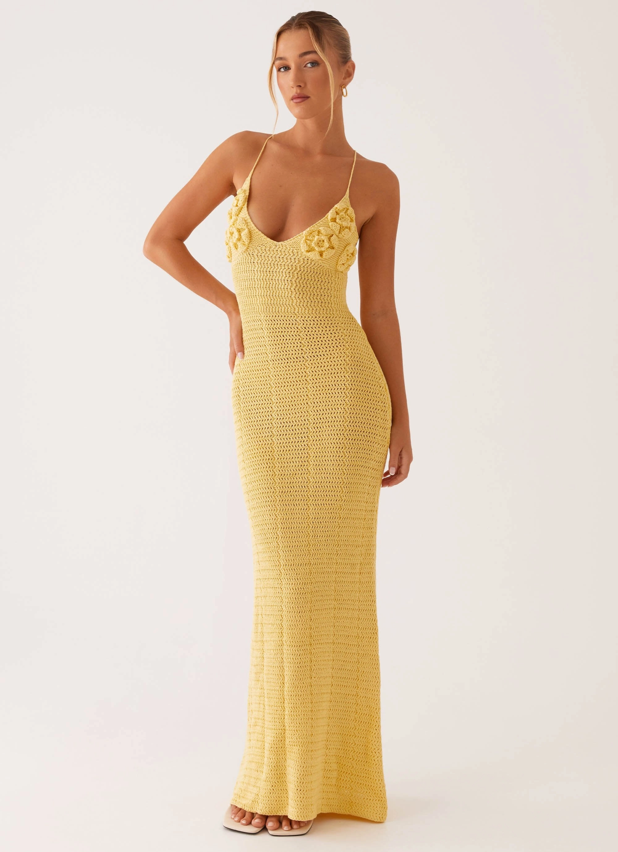 Soft Mesh Zara Rose Crochet Maxi Dress - Yellow