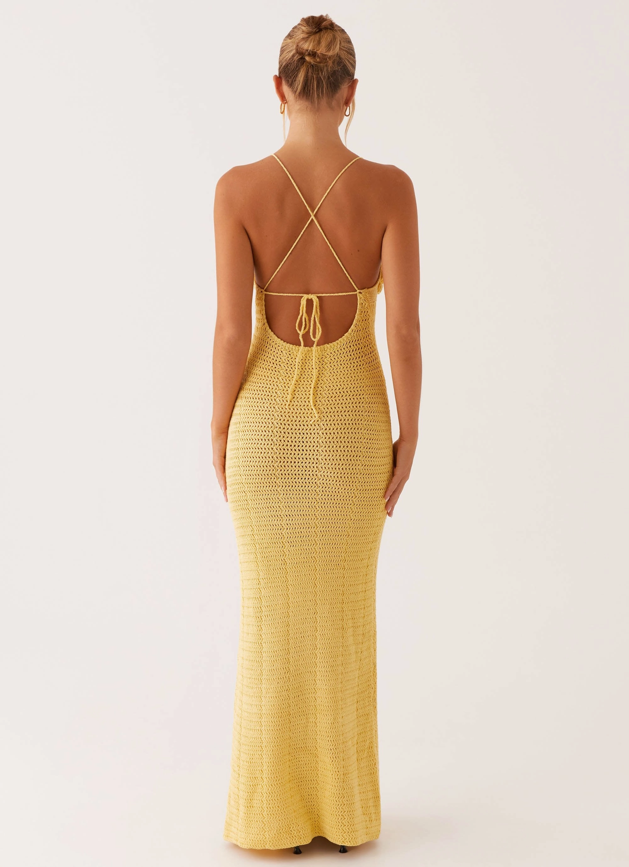 Zara Rose Crochet Maxi Dress - Yellow Satin Touch Effortless Fit Design
