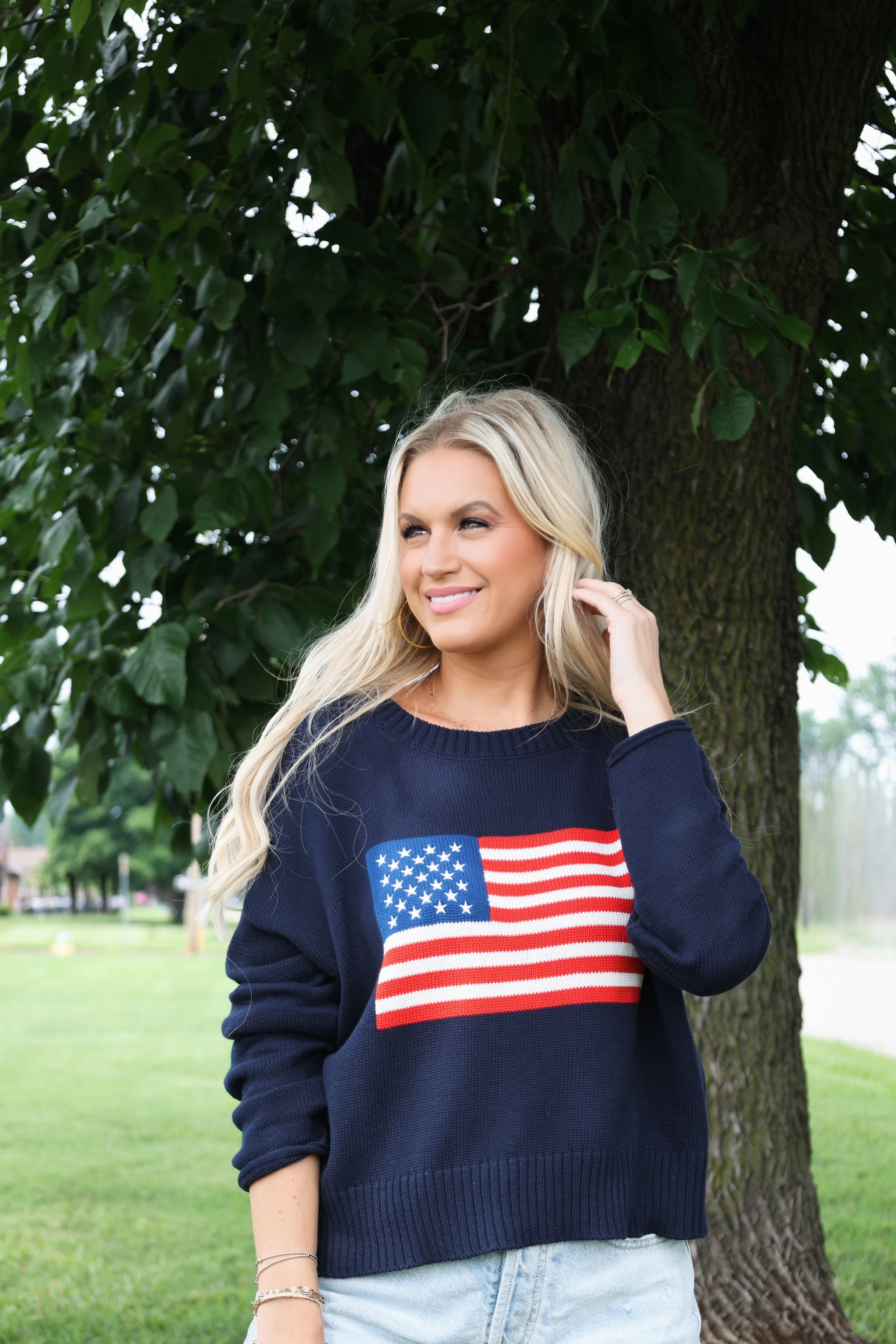 Sienna Patriot Sweater BiodegradableFabric Flexible Ribbed Cuffs