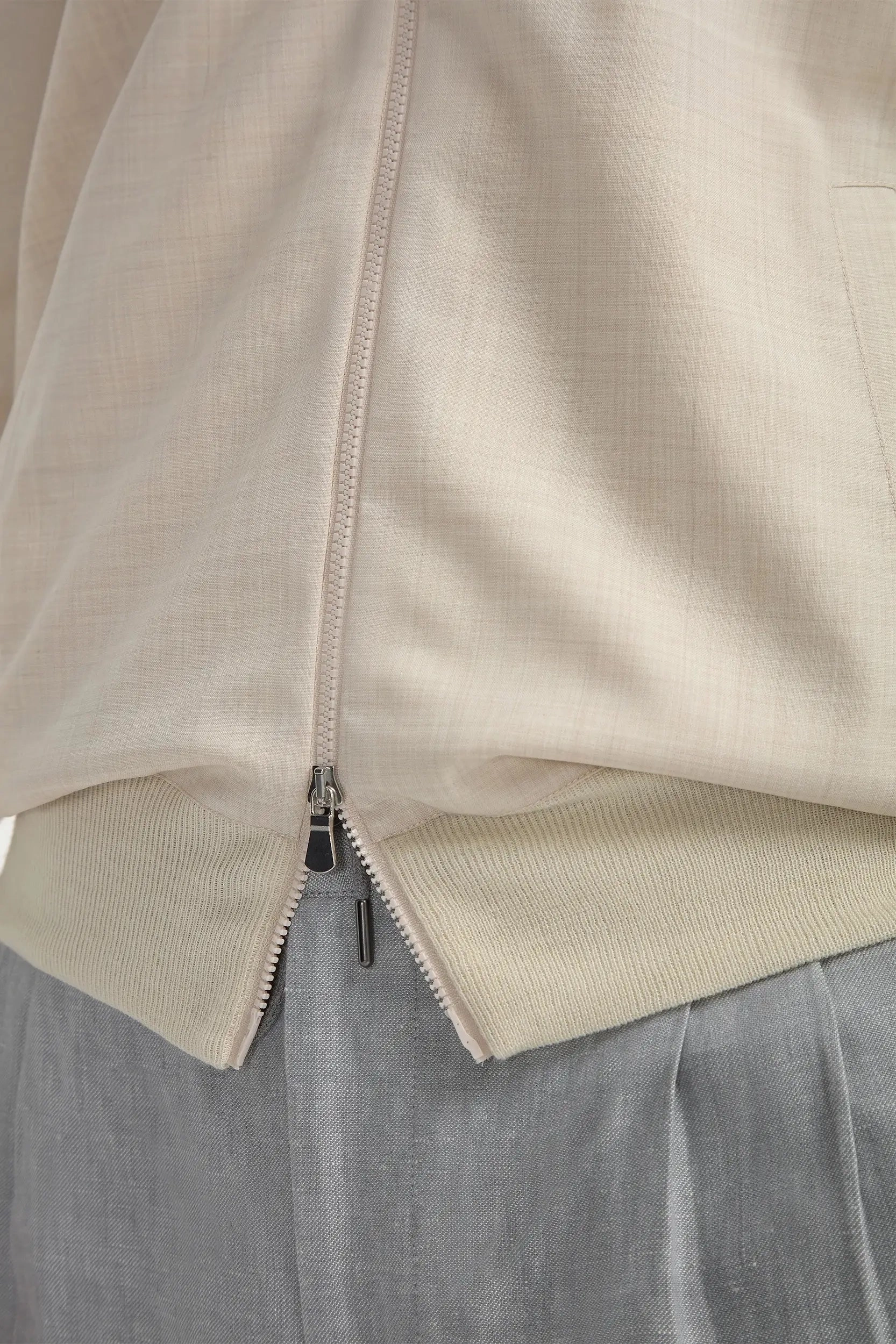 Cream wool & knit bomber - Made in Italy Reinforced Collar Structure